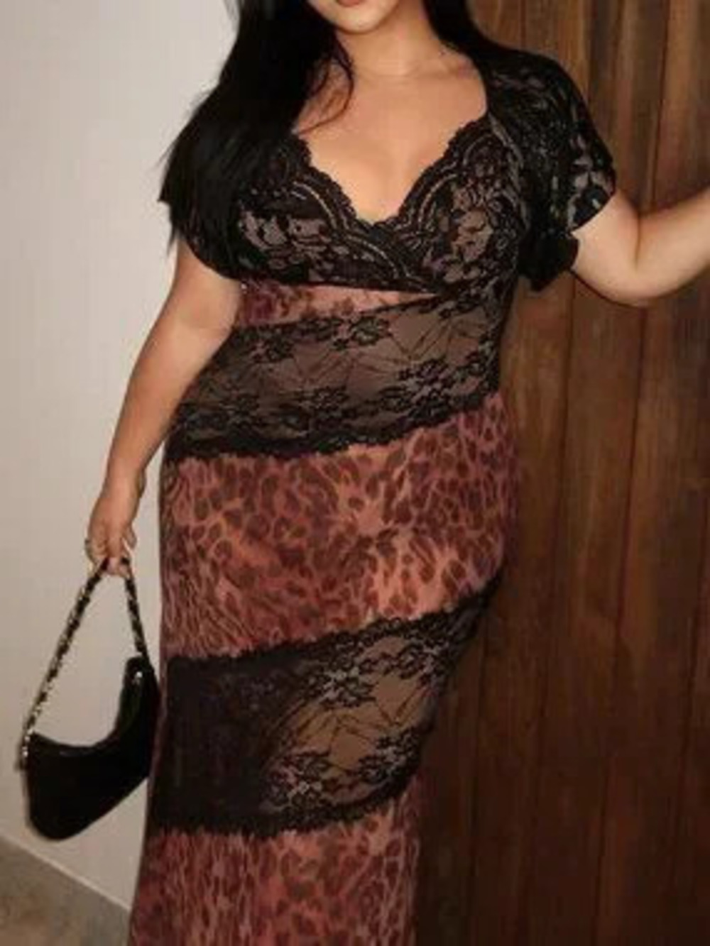 ZARA Black Sexy Women's Plus Size Elegant Lace Patchwork Dress